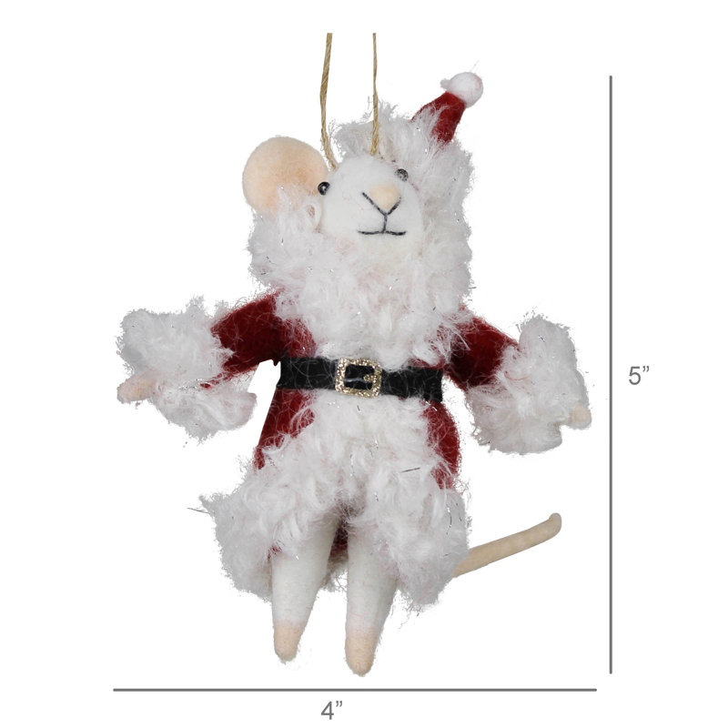 Ornement blanc en forme de souris de père Noël, feutre