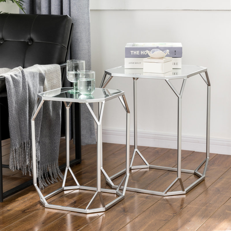 Huguley Glass Top Nesting Tables, Silver