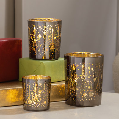 Décoration de table DEL « Joie sincère », ornement de Noël en verre, ensemble de 3