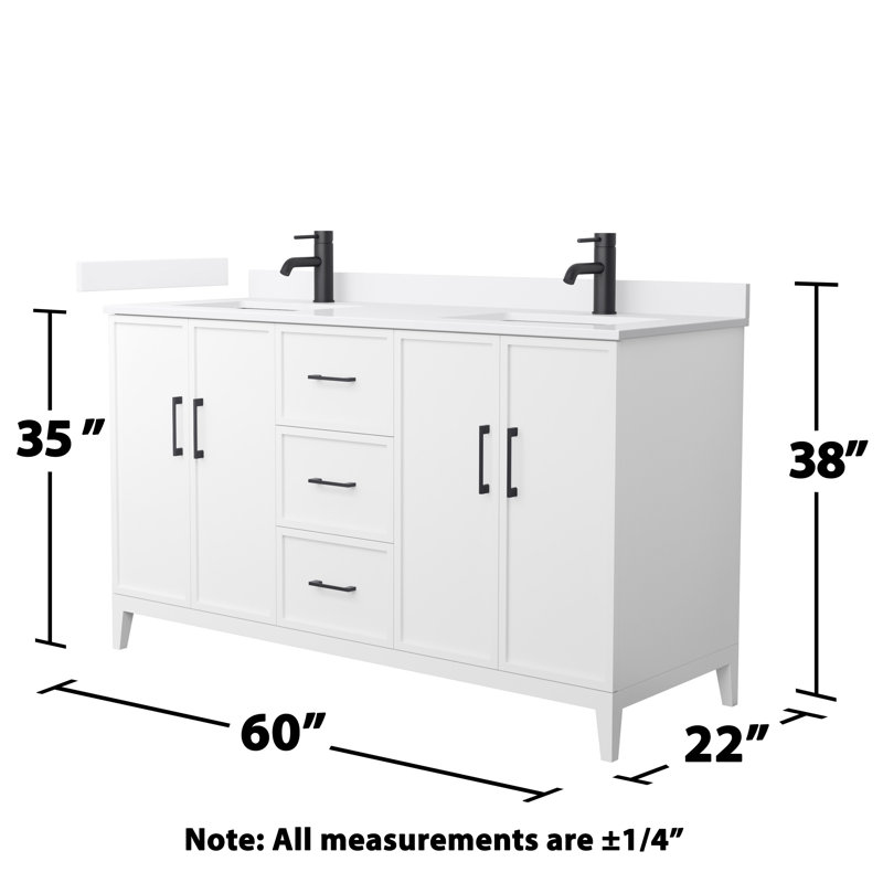 Elan 60'' W Vanity, White, Matte Black, White Cultured Marble