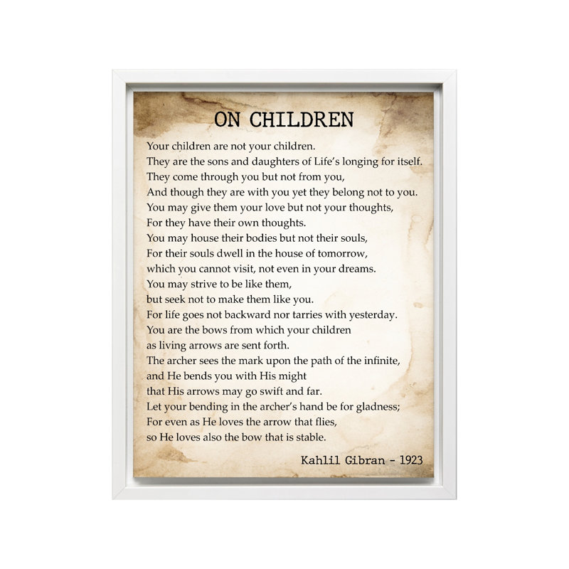 Citation «On Children», Canvas, White Framed, 08"H x 10"W