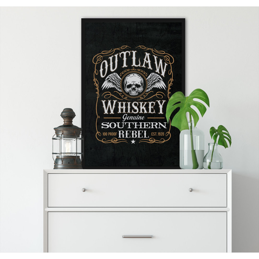 Gerahmter Typography Whiskey-Etikett Outlaw