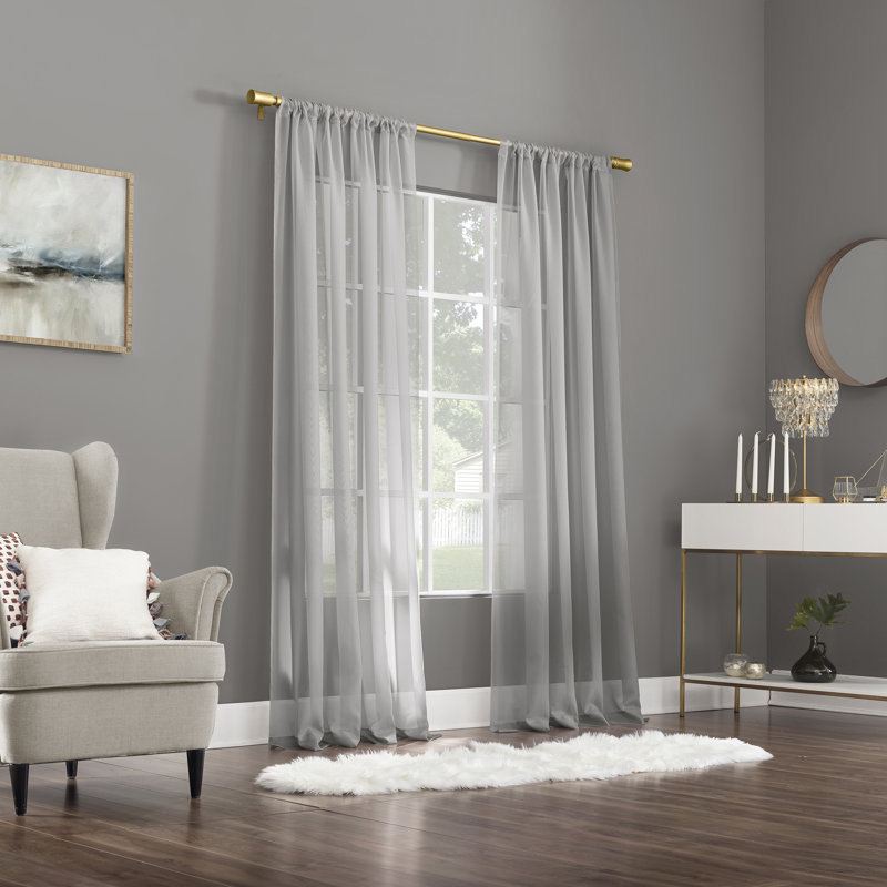 Panneau de rideau diaphane avec passe-tringle - Basics by Wayfair ™, Argent, l 59 po x L 63 po