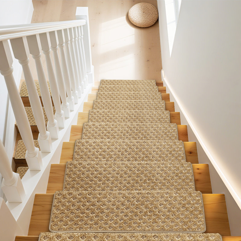 Tapis d'escalier bullnosés antidérapants, Mini treillis à losanges kaki, 14