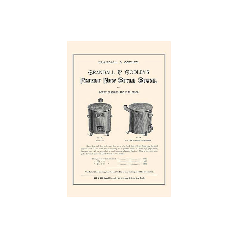 Poêle new style de brevet-imprimé publicitaire, H 42 po x l 28 po x P 1,5 po