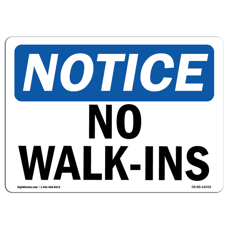 Panneau en aluminium No Walk-Ins 14 po x 10 po