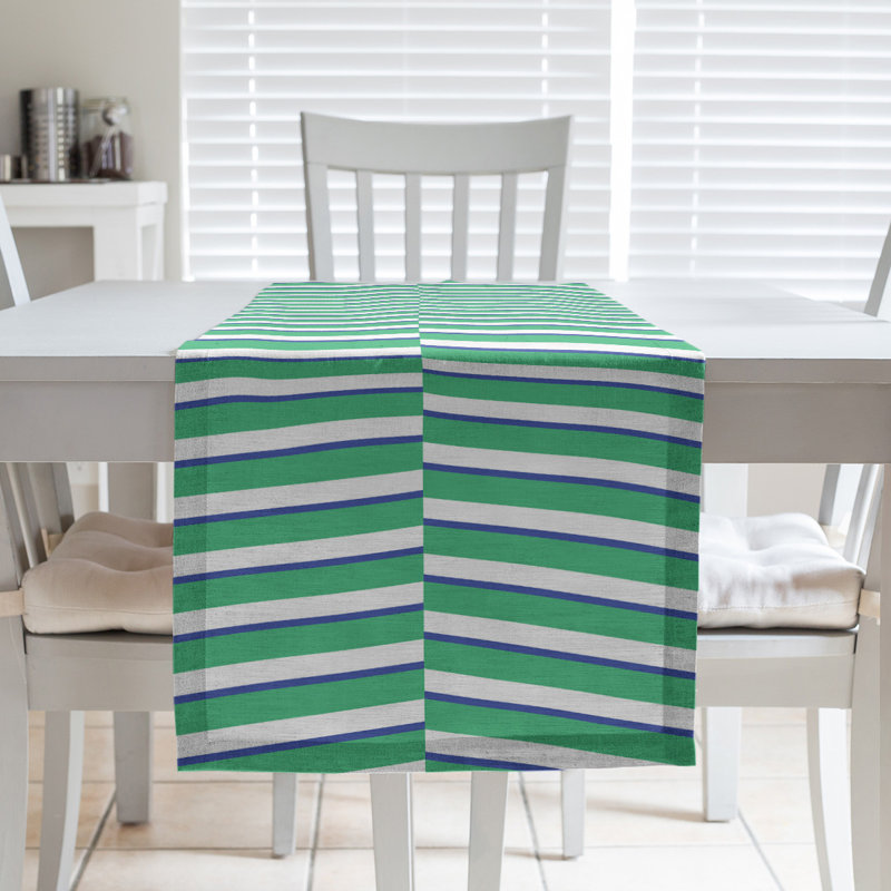 Fractured Stripes Table Runner, 16" x 90", Light Green/Navy Blue