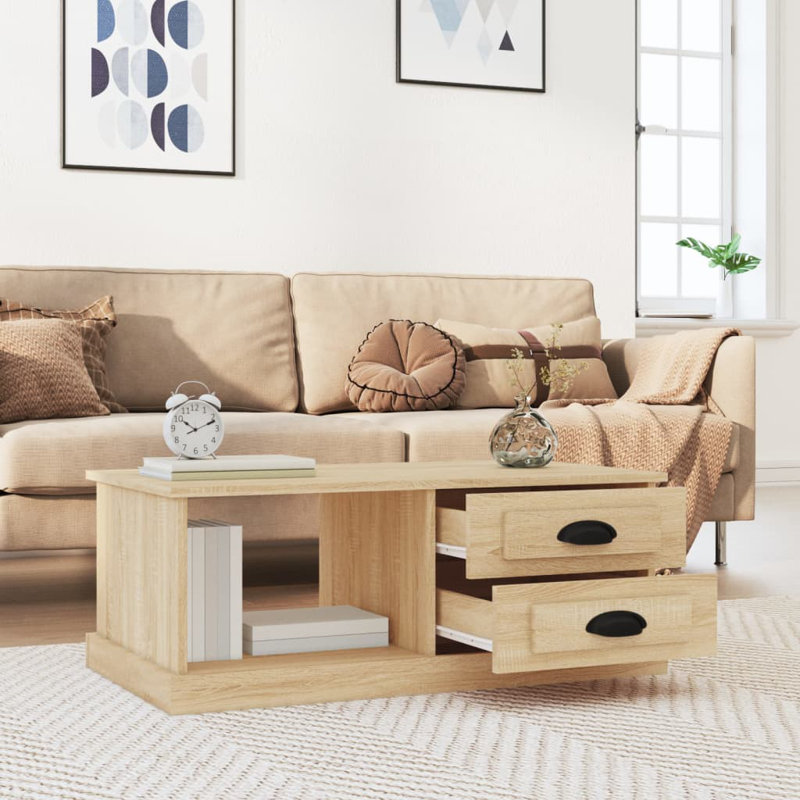 Templeville Floor Shelf Coffee Table with Storage, Sonoma Oak