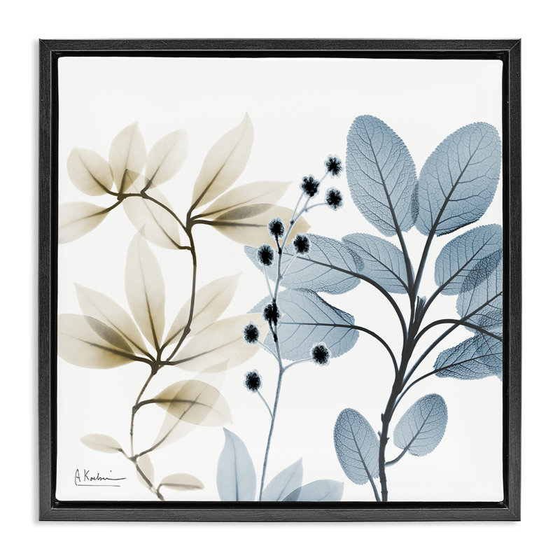 Branches d'herbes modernes, Cadre flottant noir de jais, H 25 po x l 25 po