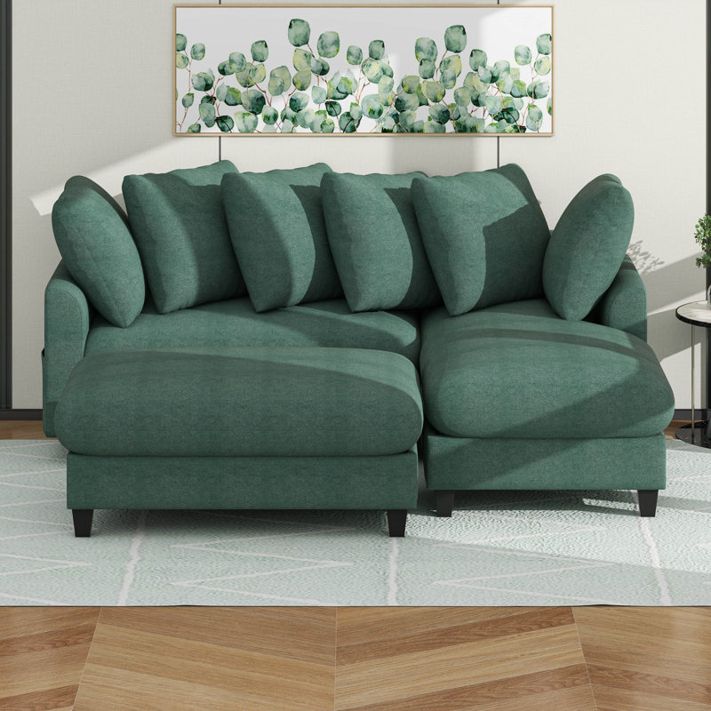 Canapé modulaire en L de 83 po avec canapé L 83 po avec amplement d'espace de rangement, repose-pieds mobile et six coussins décoratifs