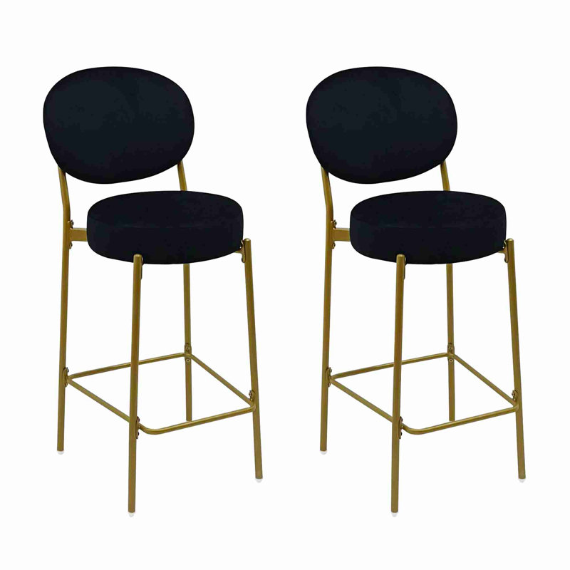 2-Pack Modern Velvet Bar Stools, Black