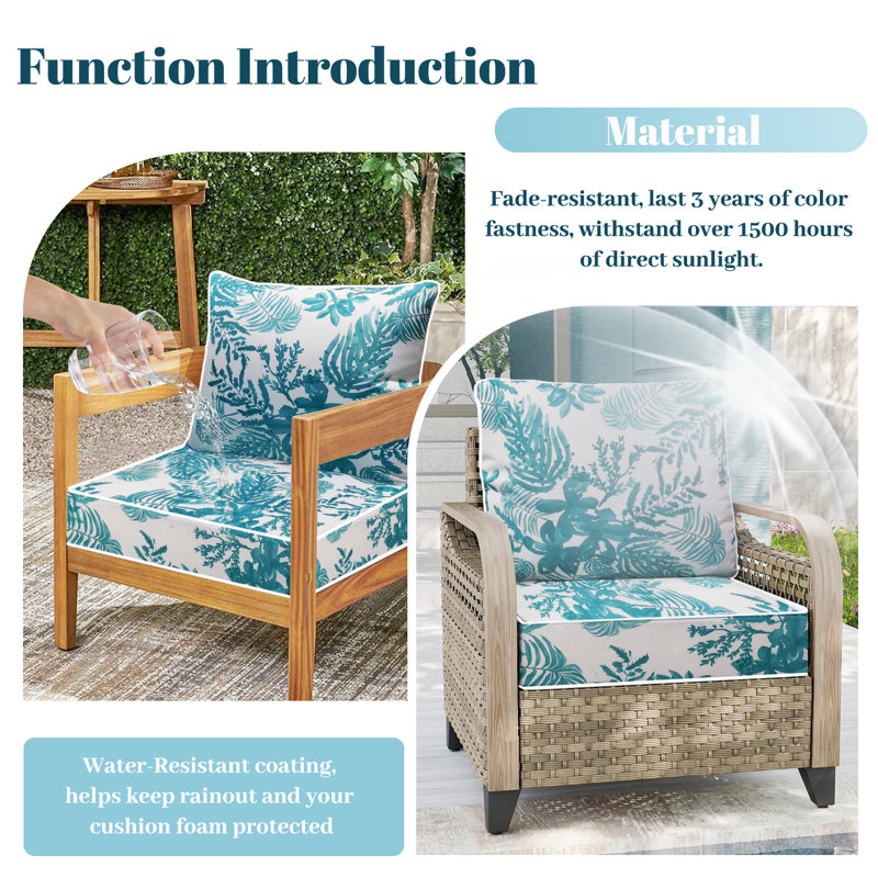 Outdoor Cushions For Patio Furniture, Deep Patio Chair Cushion, 1, Blue Floral