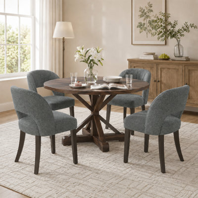 Upholstered Curved Back Dining Chairs with Solid Wood Legs