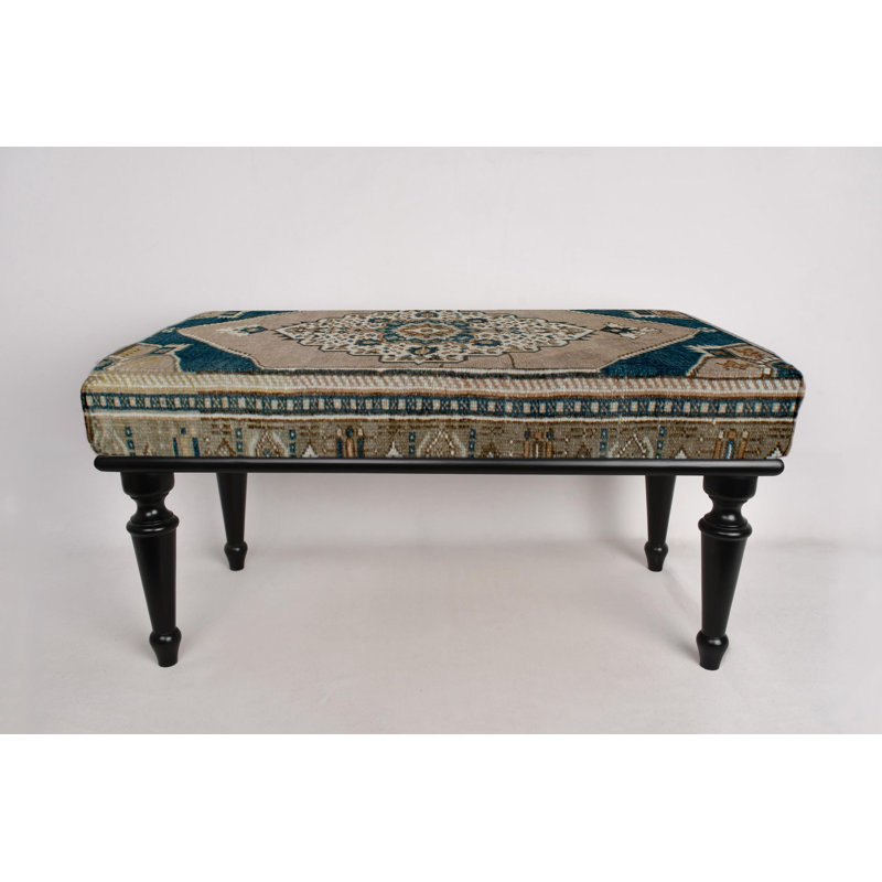 Cotton Upholstered Bench, Black, 45cm H x 120cm W x 45cm D