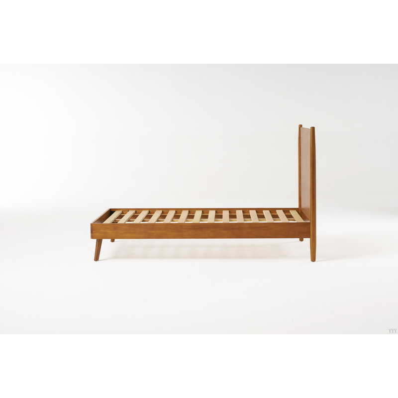Lit plateforme en bois massif Cohron, Lit simple, Chêne miel