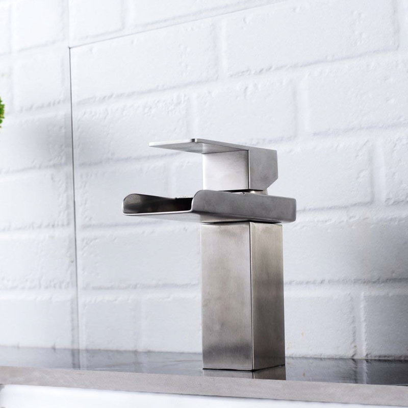 Bathroom Faucet - Brushed Nickel, Single Hole, Waterfall Style Elegant & Handle, Nickel Finish