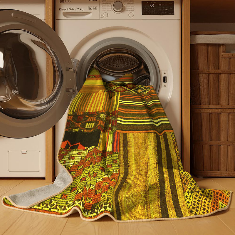 Tapis contemporains jaunes lavables à la machine 438, Rectangle 3 pi x 5 pi