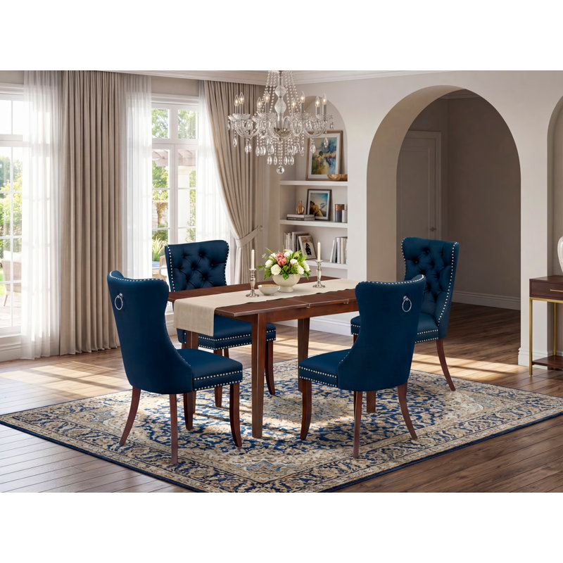 Ensemble de table de salle à manger 5 pièces comprenant une table rectangulaire en bois avec rallonge amovible et 4 chaises, acajou