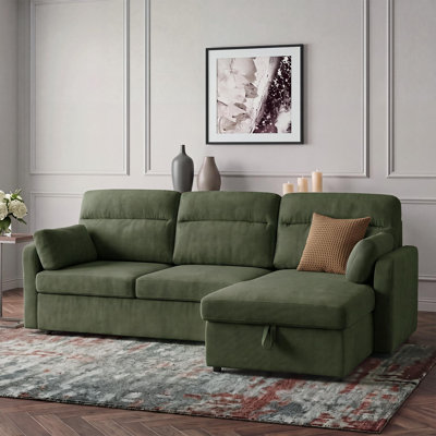 92''W Chenille Convertible L-Shaped Sectional Sofa Bed With Storage Two Pillows