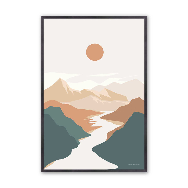 Impression roulée Minimalist Mountain Escape v1, Cadre en zinc patiné, H 25,25 po x l 19,25 po x P 1,25 po