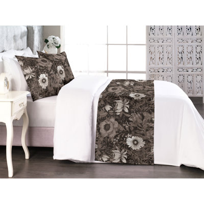Ambesonne Earthy Boho Flowers Bed Runner Set Folk Anemones Taupe and Dark Brown