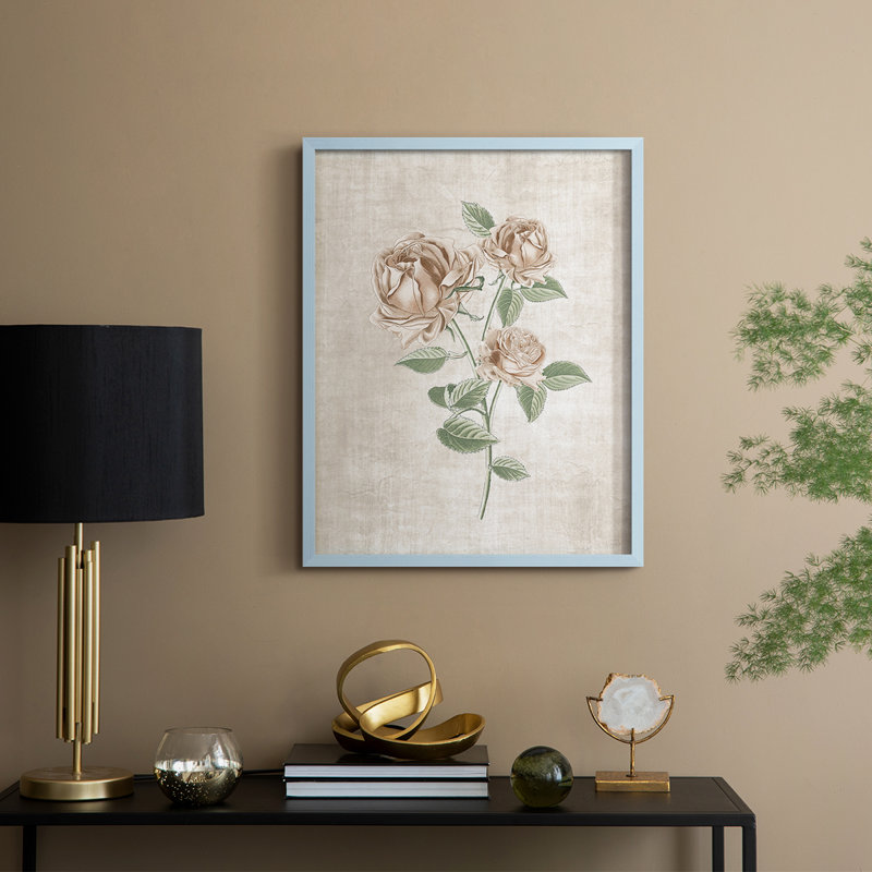 «Blush Rose Botanical II», reproduction encadrée - bois massif, H 15 po x l 12 po, Bleu