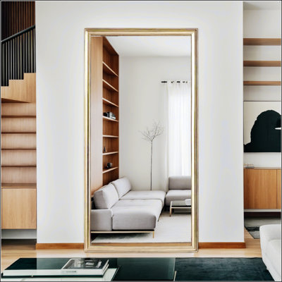Full Body Floor Mirror With Artificial Wood Frame, Elegant Design And Durability, Ideal For Bedroom, Clothing Store And Salon