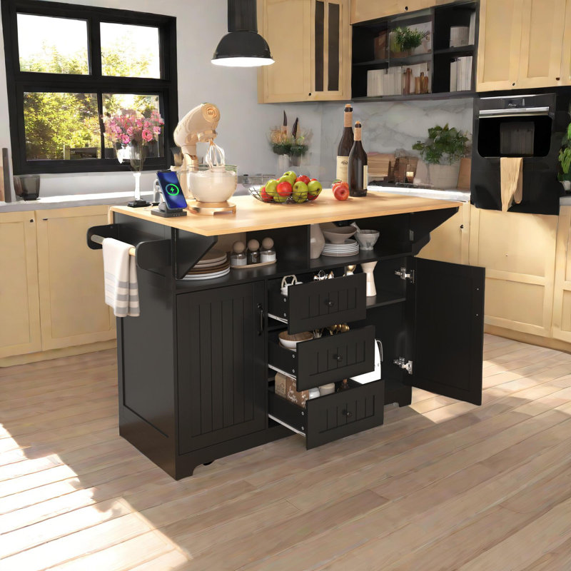Caye Wood Kitchen Cart, Black