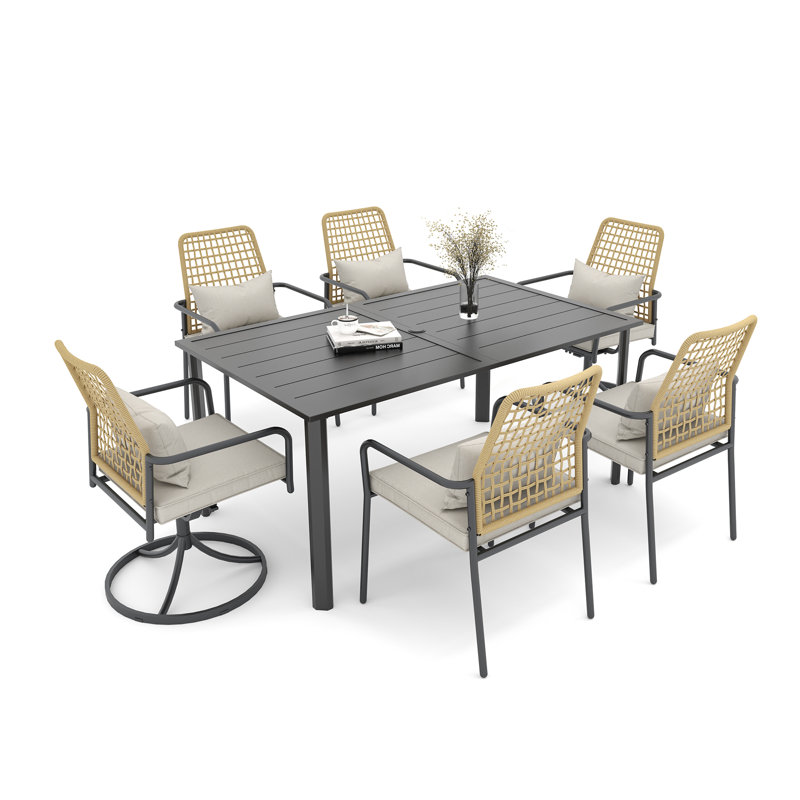 6 - Person Rectangular Outdoor Dining Set with Cushions, Black