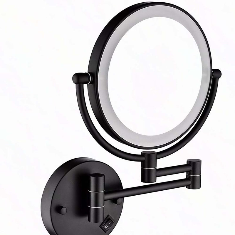 Miroir de maquillage mural 8 pouces à DEL grossissant - grossissement 1X / 3X, rotation à 360 degrés, Noir mat