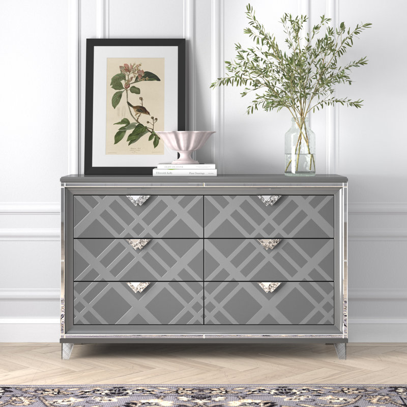 Waldrup 64.5'' W 6 - Drawer Dresser, Silver