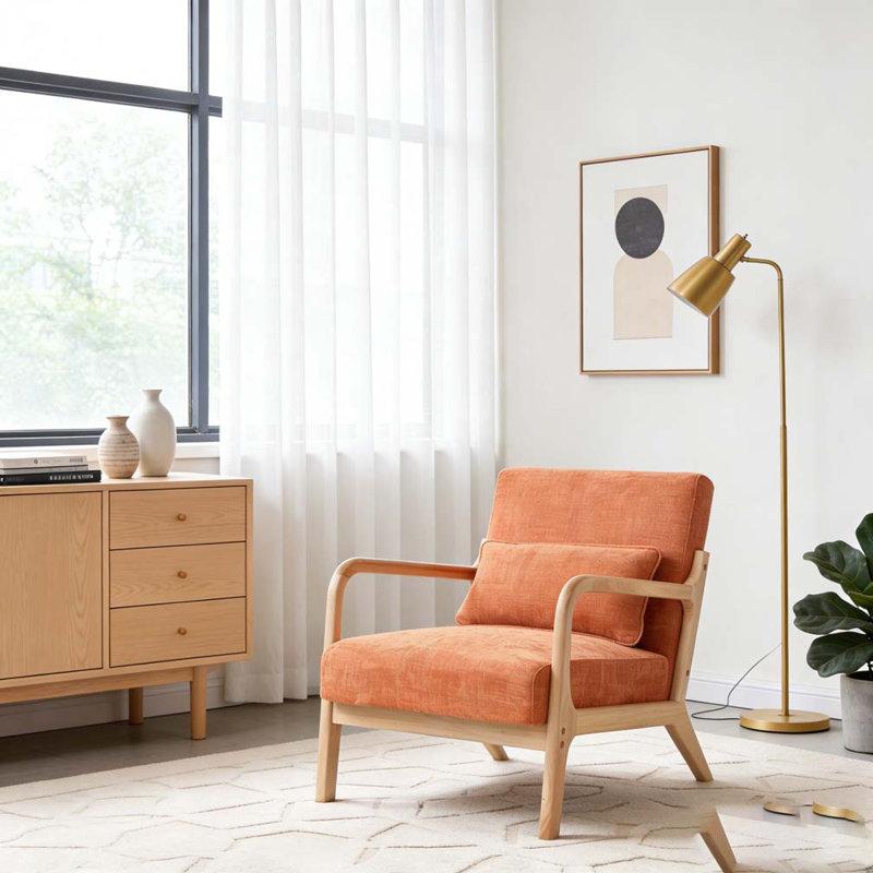Fauteuil moderne, fauteuil d'appoint avec structure en bois massif, Orange