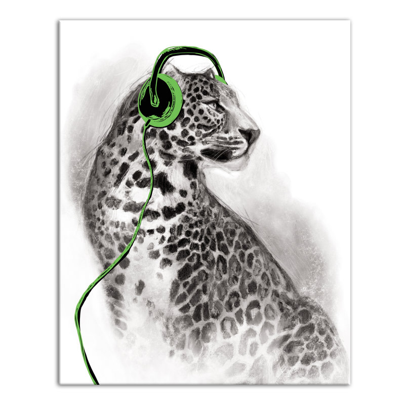 Art sur toile avec casque Leopard, H 20 po x l 16 po x P 1,25 po, Vert