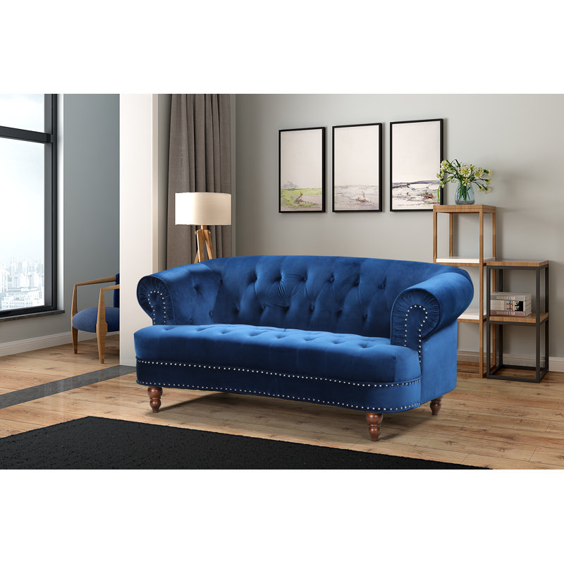 Lambdin Velvet Sofa, Blue, 31.89" H x 69.29" W x 35.04" D
