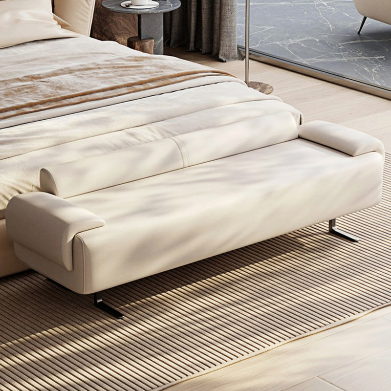 Banc rembourré en cuir de microfibre crème, Blanc cassé