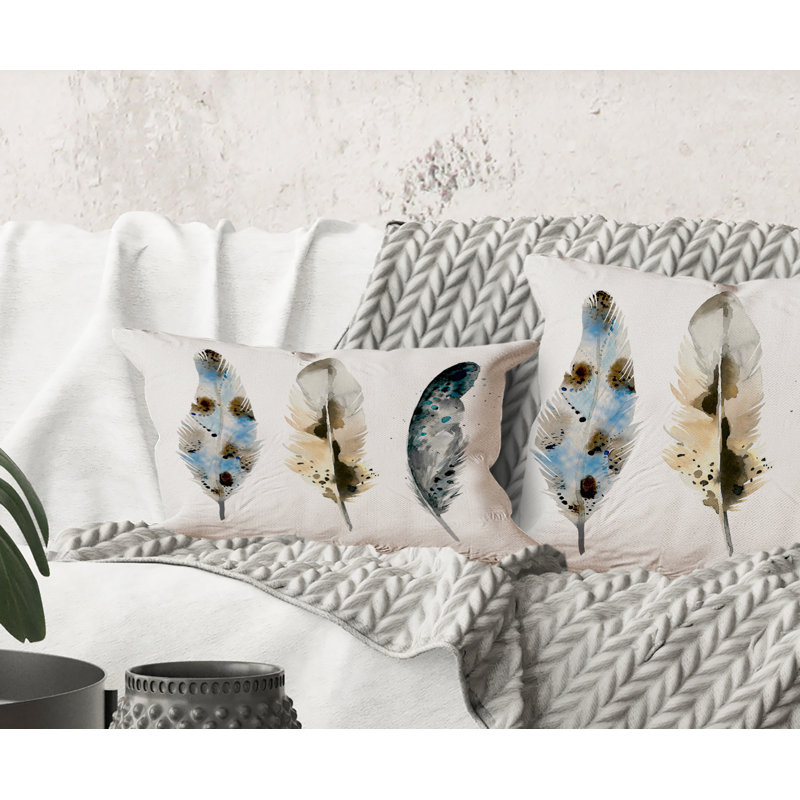Rectangle, plumes colorées Boho V - coussin décoratif imprimé bohémien et éclectique