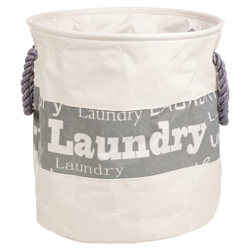 Fabric Laundry Bag with Handles, Large (39 cm x 36 cm x 36 cm), White/Purple