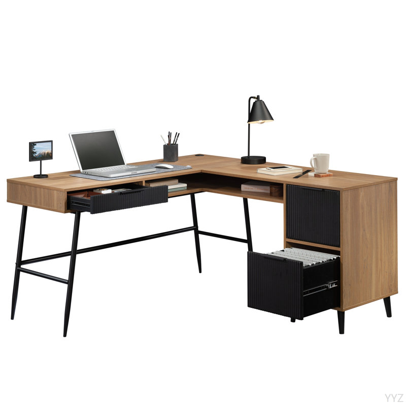 Bureau en L, finition brune