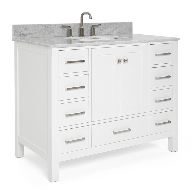 43" Single Bathroom Vanity Set, Brushed Nickel, White