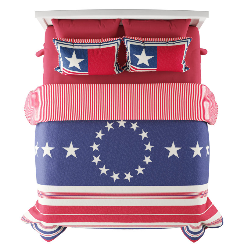 LHC Americana Reversible Quilt Set- Microfiber Bedspread with Pillow Shams, Full/Queen Quilt + 2 Shams