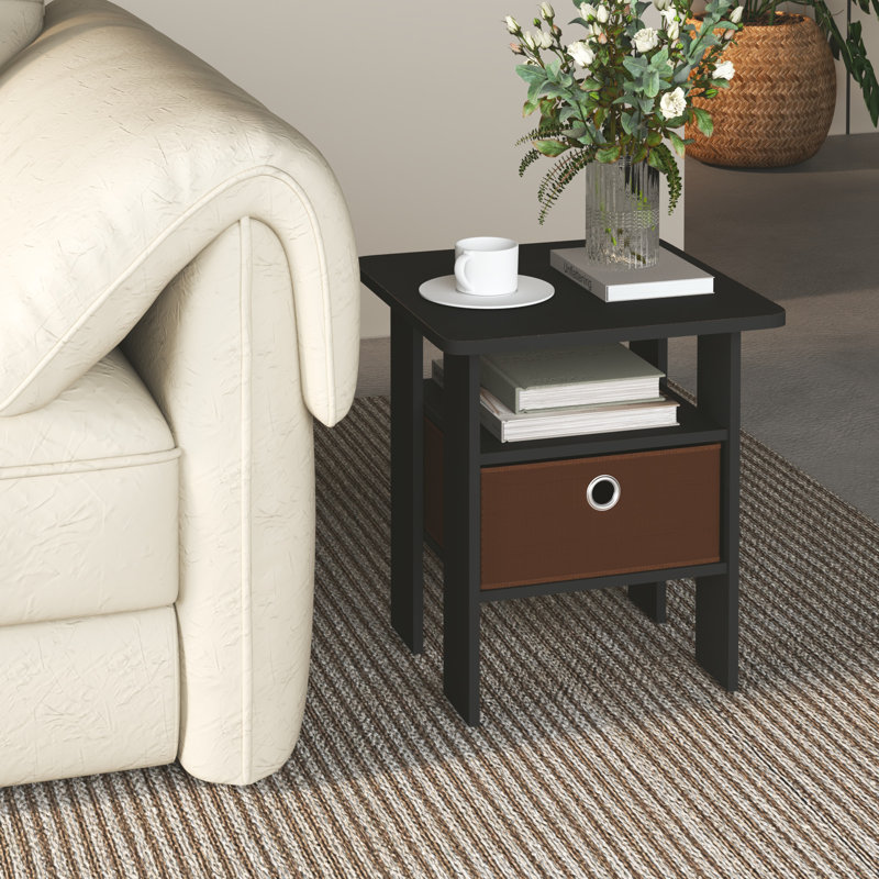 Table de chevet moderne en bois 15,51 po x 15,5 po x 17,52 po avec tiroir et tablette, Noir, Noir / brun