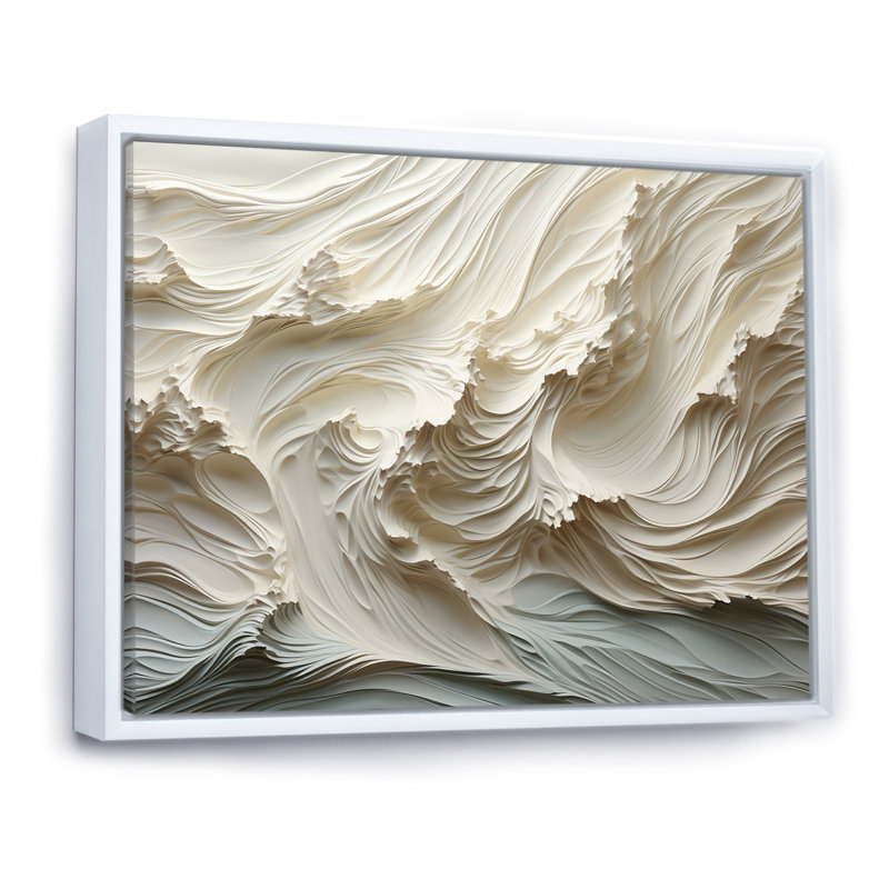 «White and Blue Wave Papercut Style II» - art mural vagues côtières, H 34 po x l 44 po x P 1,5 po, Cadre flottant blanc