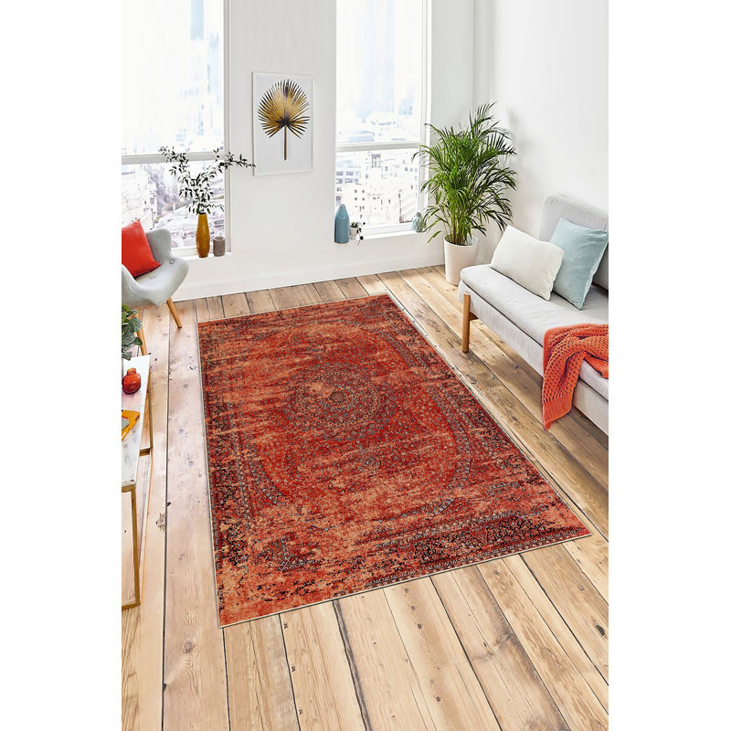 Eco-Friendly Area Rug (5.9 x 9.2 ft), 100% Polyester, 650 g/m² | Antibacterial, Non-Slip PVC Dot Underside, 0.2 in Pile Height | Machine Washable, Digital Print Design for Modern Home Décor, Durable & Easy Care