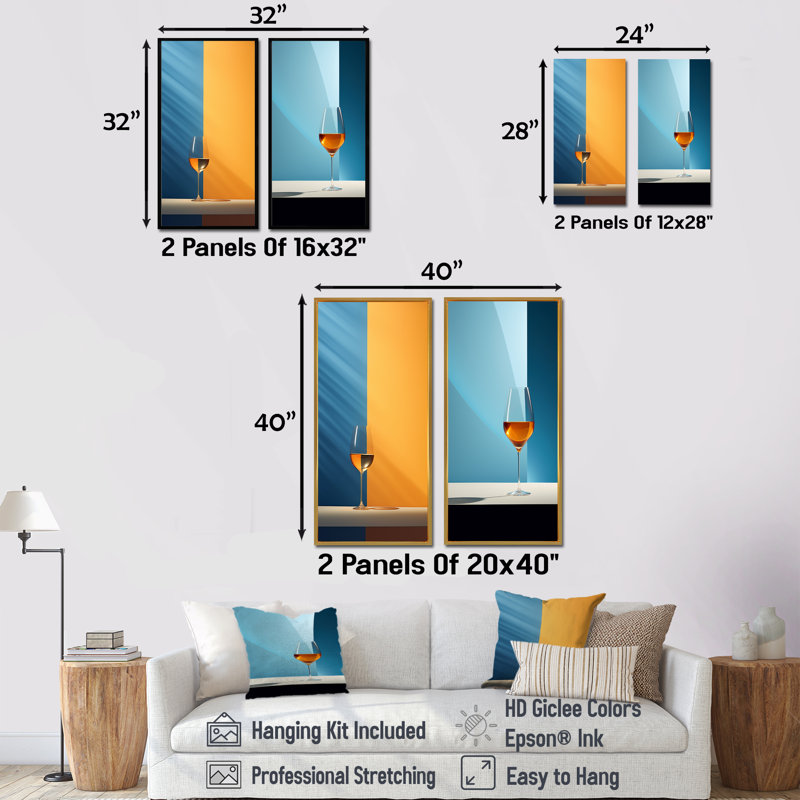 Aperitifs Allure - Ensemble de 2 impressions sur toile de vin, Encadrement brun, H 32 po x l 33 po