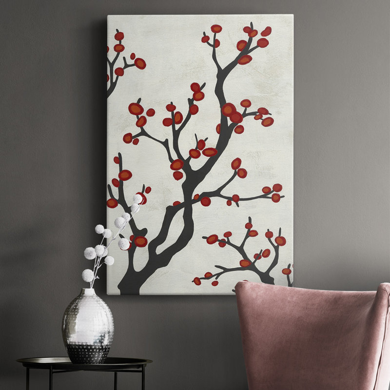 Red Berry Branch I, toile tendue avec châssis de qualité supérieure - prête à être accrochée