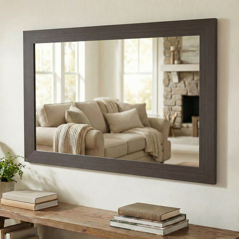 Shmuel Wood Framed with Safety Backing Ideal for Bathroom / Vanity Mirror, Dovetail Gray, 32" x 48"