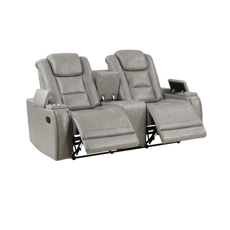 Danykah Leather Console Loveseat Light Gray, Manual - Push Button