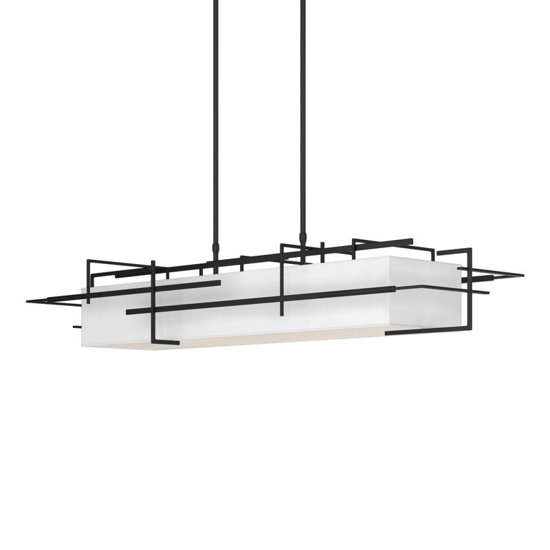 4 - Light Kitchen Island Linear Pendant, Black, Natural Anna