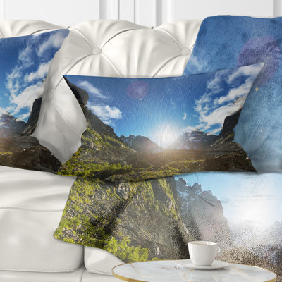 Caucasus Hills under Bright Sunset - Landscape Printed Pillow