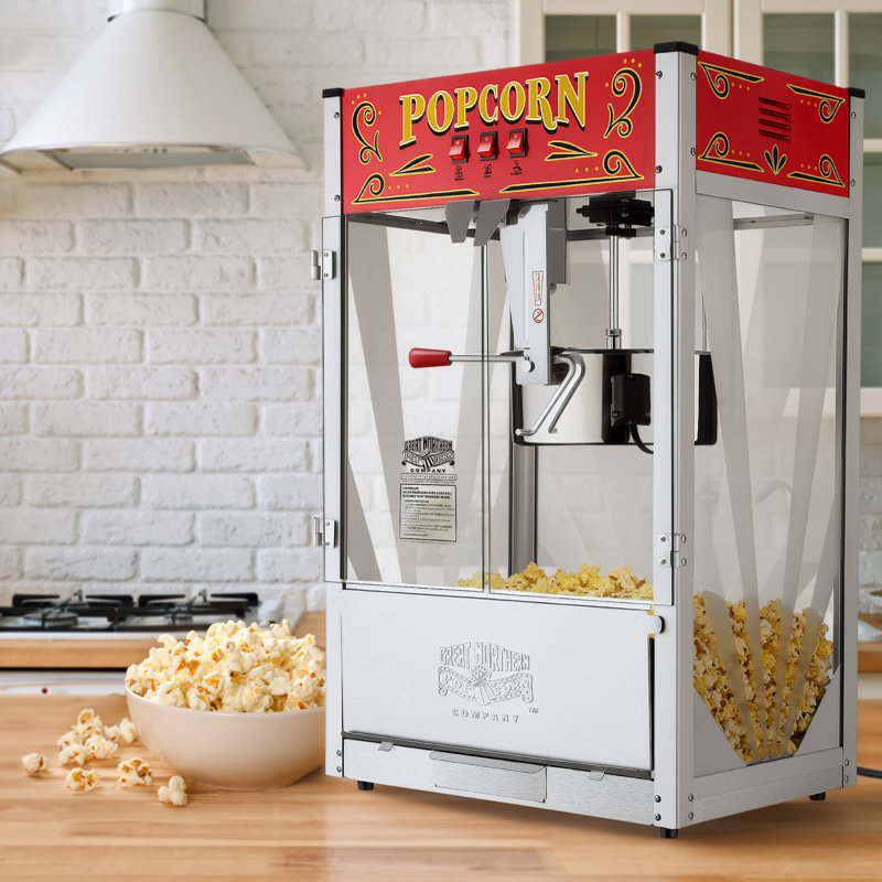 Midway Marvel Countertop Popcorn Machine - 7 Gallon Popper - 16oz Stainless-Steel Kettle, Old Maids Drawer, Warming Tray, Scoop by Great Northern Popcorn (Red)